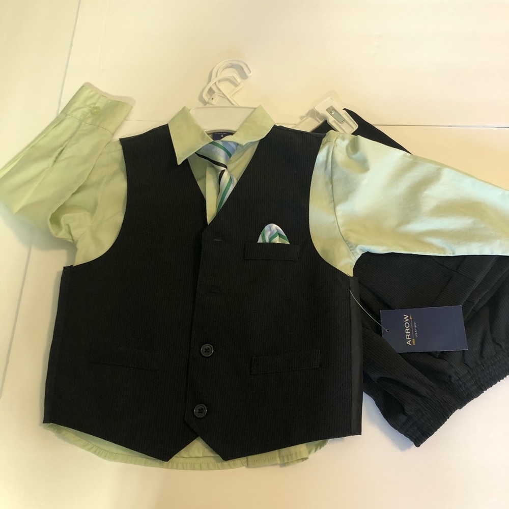 Little man pinstripe pant and vest with shirt and tie 5